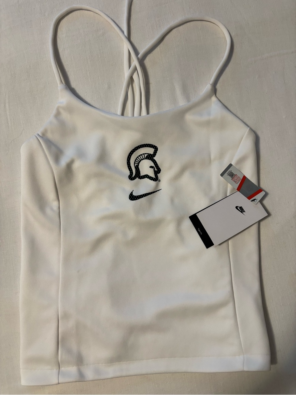 Nike White Strappy Athletic Tank with Black Spartan Logo